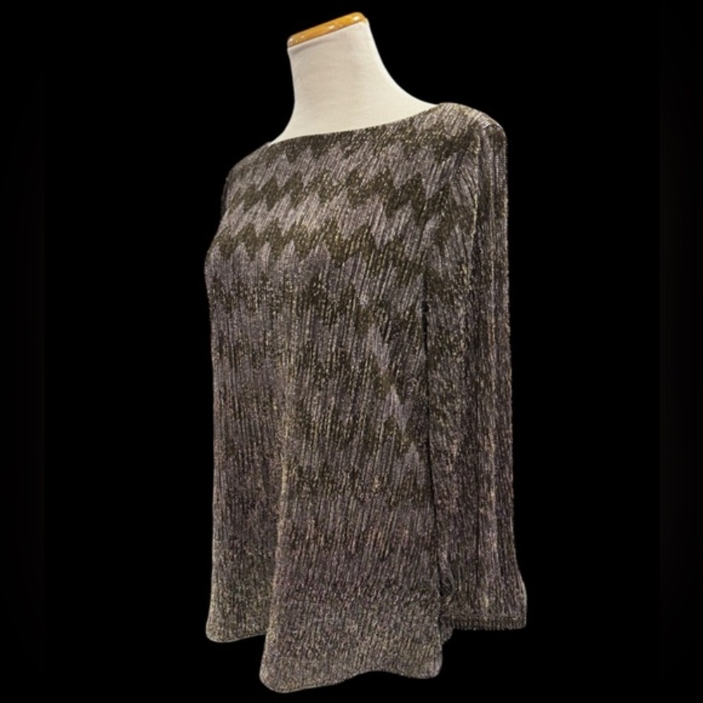 Banana Republic Boat Neck Chevron Metallic Shine Blouse Size Large